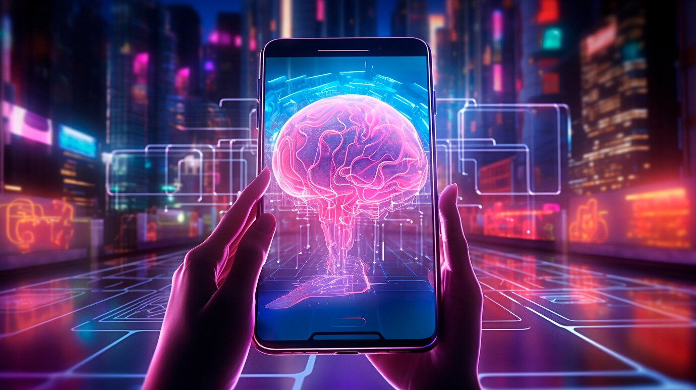 Kyberpunkov&aacute; ilustr&aacute;cia s ne&oacute;nov&yacute;mi farbami a futuristickou technol&oacute;giou 23 2151672008